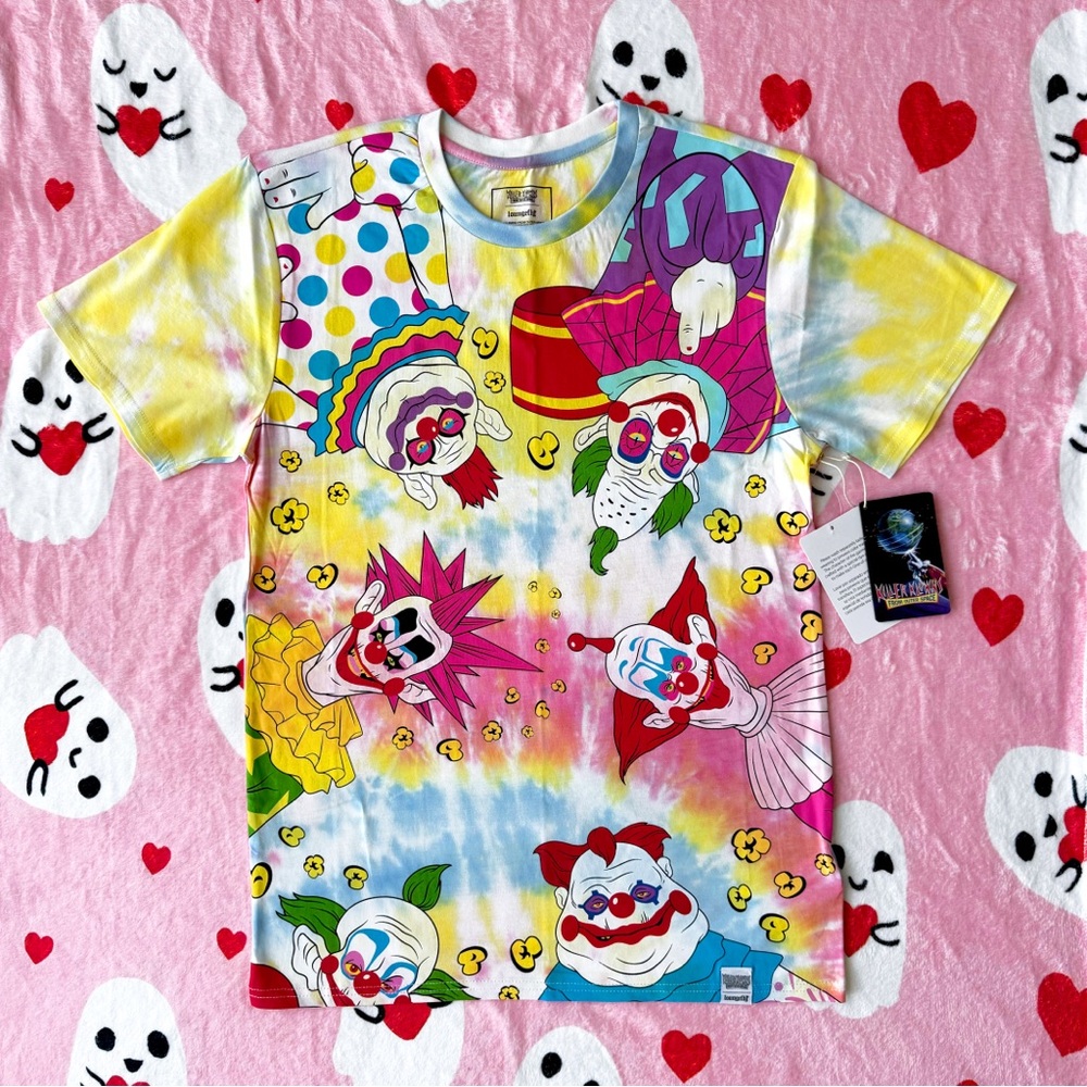 nwt loungefly killer klowns from outer space tie-dye unisex tee S